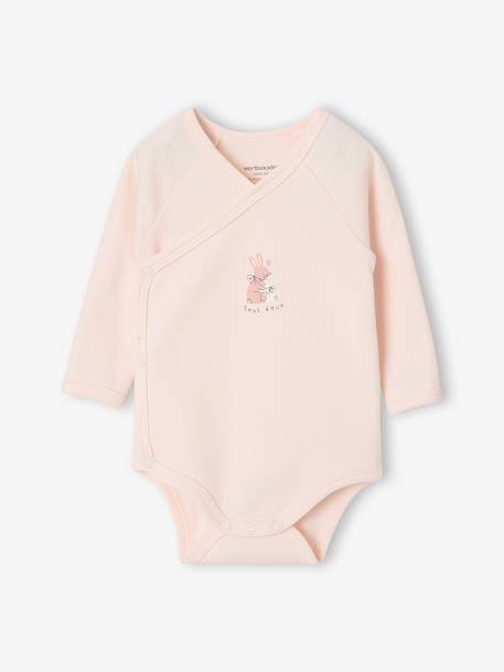 Set van 2 babyrompertjes met lange mouwen cappuccino+lichtroze+saliegroen - vertbaudet enfant 