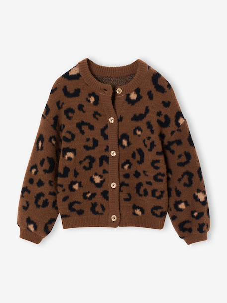 Vestje van schuimbreisel met dierenmotief voor meisjes bruin+chocoladebruin+ecru+groen - vertbaudet enfant 