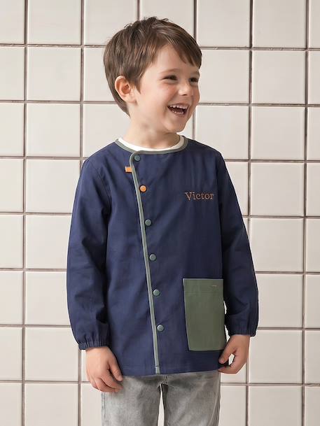 Tablier garçon personnalisable 'Cool school' bleu+bleu foncé - vertbaudet enfant 