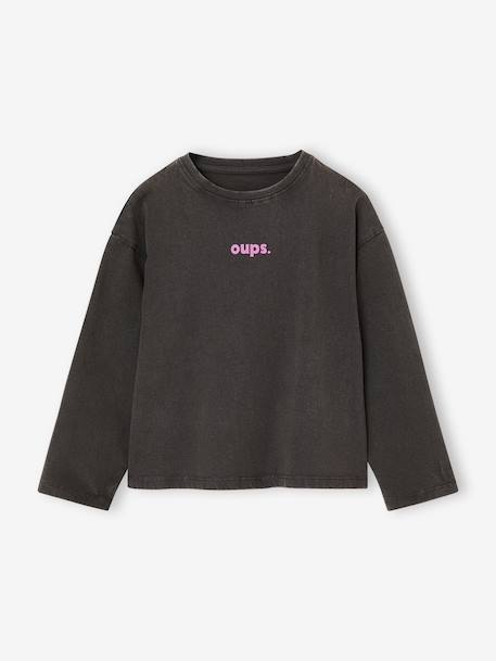 Meisjesshirt met lange mouwen antraciet+ecru+oudroze - vertbaudet enfant 