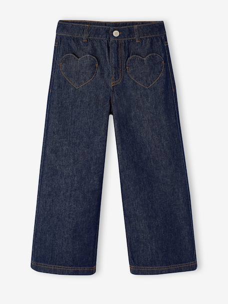 Jean large fille bleu moyen+denim brut - vertbaudet enfant 