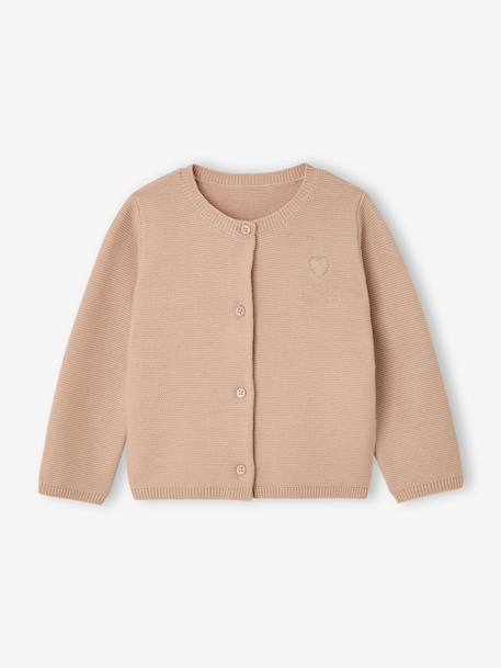 Cardigan broderie dorée coeur bébé beige+ivoire+vieux rose - vertbaudet enfant 