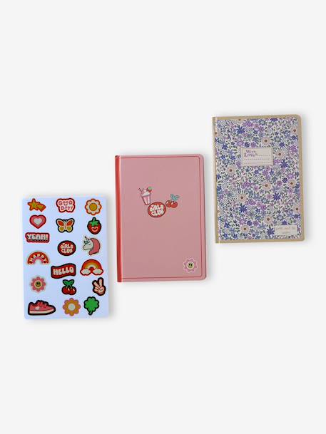 Lot de 2 cahiers et stickers papier marine+rose pâle - vertbaudet enfant 