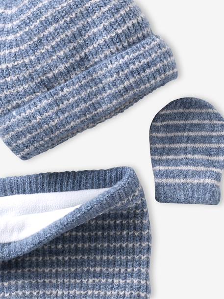 Ensemble bébé garçon bonnet, snood et moufles bleu océan+taupe - vertbaudet enfant 