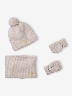 -Meisjes set muts « C½ur » + snood + wanten/handschoenen