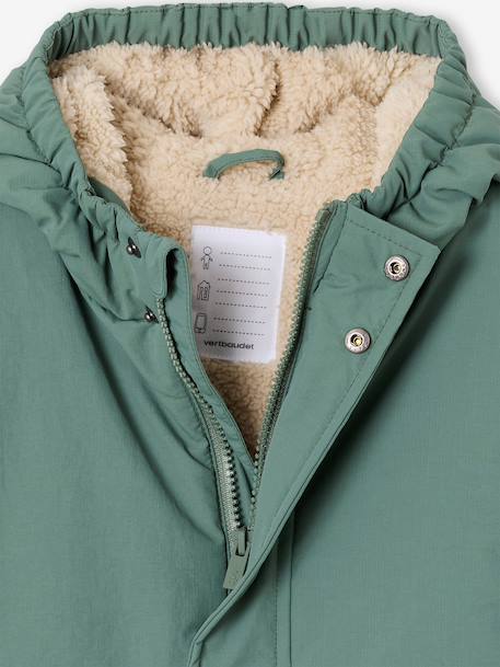 Parka garçon à capuche doublure sherpa kaki+noir+vert sauge - vertbaudet enfant 