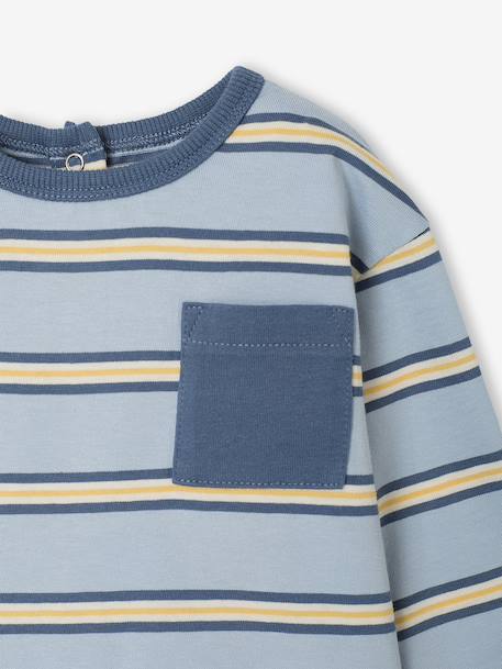 Gestreept babyshirt met borstzak hemelsblauw - vertbaudet enfant 