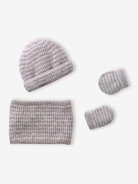Babykledingset muts, colsjaal en wanten oceaanblauw+taupe - vertbaudet enfant 