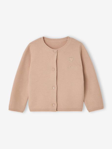 Cardigan broderie dorée coeur bébé beige+ivoire+vieux rose - vertbaudet enfant 
