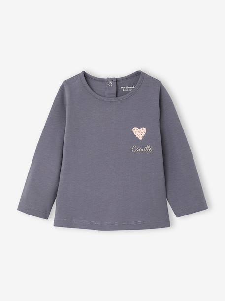 T-shirt manches longues bébé fille bleu grisé+rose pâle - vertbaudet enfant 