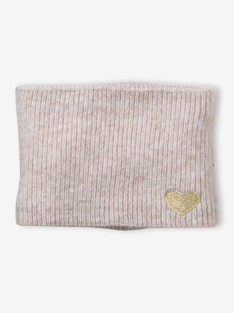 Meisjes set muts « C½ur » + snood + wanten/handschoenen ecru+marineblauw - vertbaudet enfant 
