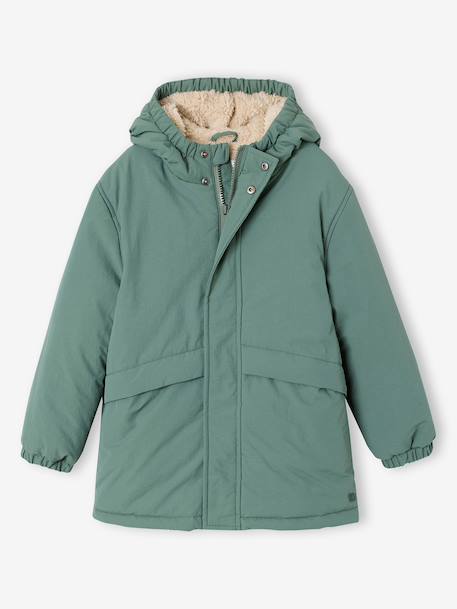 Parka garçon à capuche doublure sherpa kaki+noir+vert sauge - vertbaudet enfant 