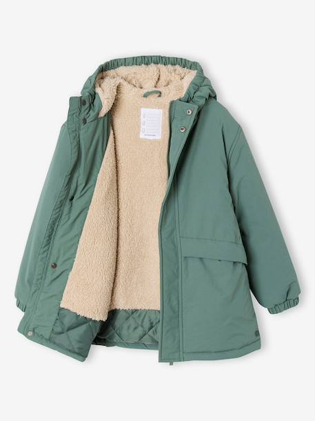 Parka garçon à capuche doublure sherpa kaki+noir+vert sauge - vertbaudet enfant 
