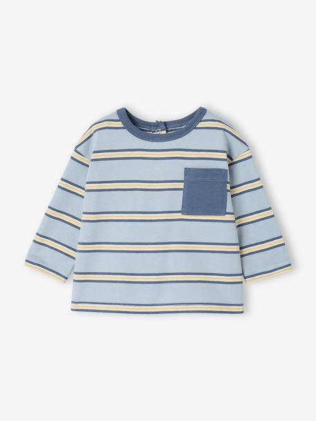 Gestreept babyshirt met borstzak hemelsblauw - vertbaudet enfant 