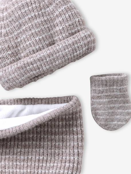 Babykledingset muts, colsjaal en wanten oceaanblauw+taupe - vertbaudet enfant 