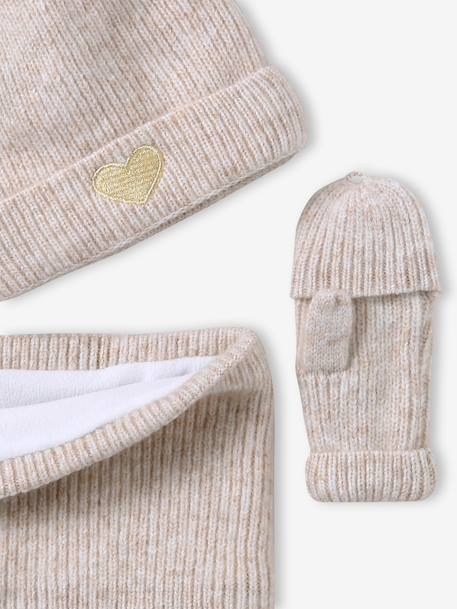 Ensemble fille bonnet, snood, moufles/mitaines avec badge coeur écru+marine - vertbaudet enfant 
