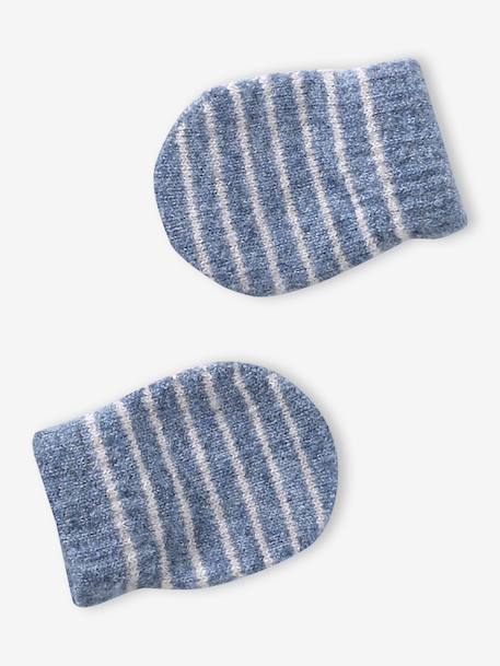Babykledingset muts, colsjaal en wanten oceaanblauw+taupe - vertbaudet enfant 