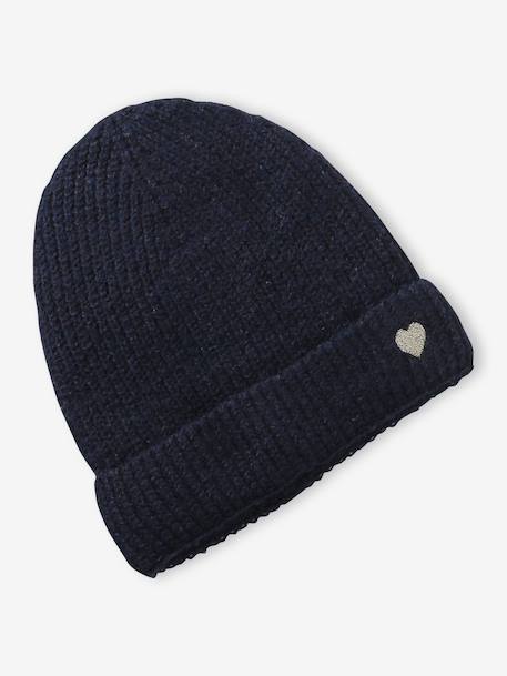 Geribde meisjesmuts ecru+marineblauw - vertbaudet enfant 