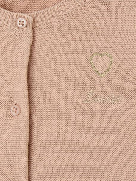 Cardigan broderie dorée coeur bébé beige+ivoire+vieux rose - vertbaudet enfant 