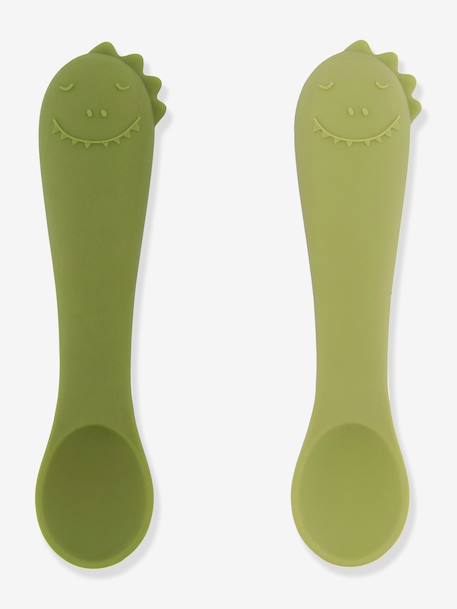 Set van 2 babylepels Mr. Lion geel+groen+lichtroze+sinaasappel - vertbaudet enfant 
