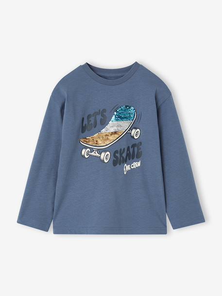 Jongensshirt met pailletten middenblauw - vertbaudet enfant 
