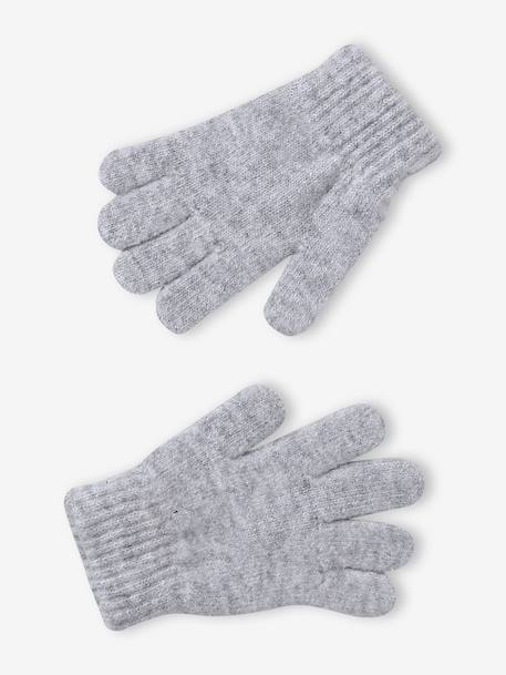 Ensemble fille tricot bonnet, snood et gants bleu ciel+gris chiné - vertbaudet enfant 