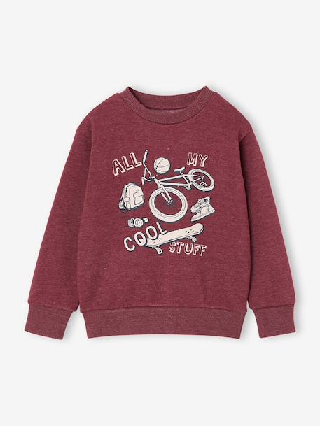Sweat garçon col rond manches longues blanc chiné+bleu nuit+rouge chiné - vertbaudet enfant 