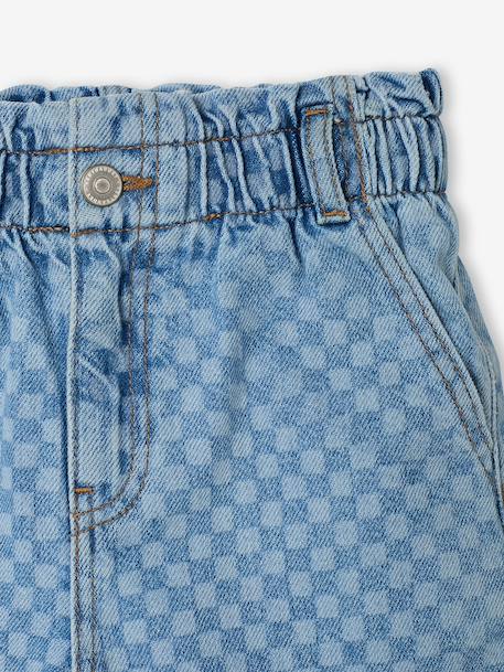 Wijde jeans in paperbagstijl met bloemmotieven voor meisjes denimgrijs+grijs+lichtblauw - vertbaudet enfant 