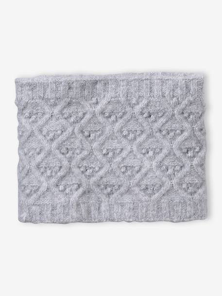 Ensemble fille tricot bonnet, snood et gants bleu ciel+gris chiné - vertbaudet enfant 