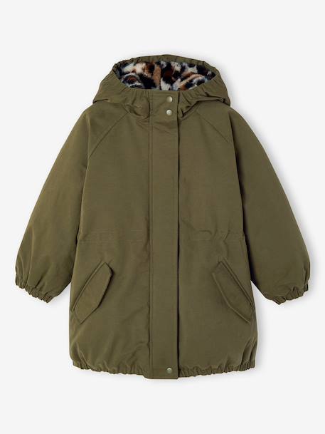 Parka fille à capuche doublée imitation fourrure bois de rose+noir+prune+vert foncé - vertbaudet enfant 
