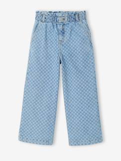Meisje-Wijde jeans in paperbagstijl met bloemmotieven voor meisjes