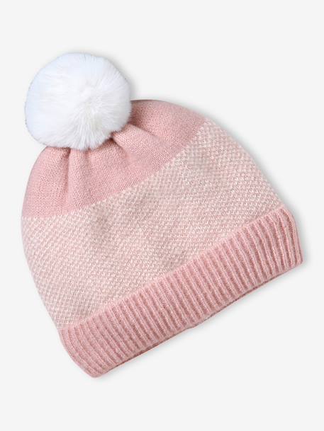 Gebreide meisjesset muts, col en wanten roze (poederkleur) - vertbaudet enfant 