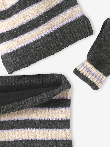 Ensemble fille bonnet, snood et gants tricot anthracite - vertbaudet enfant 