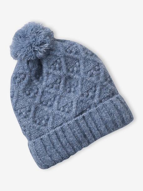 Ensemble fille tricot bonnet, snood et gants bleu ciel+gris chiné - vertbaudet enfant 