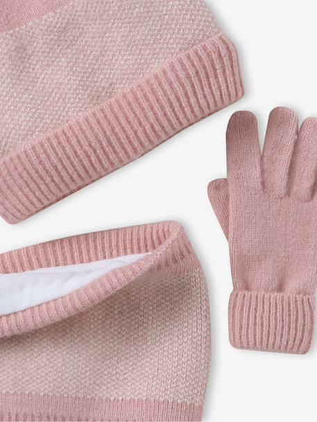 Gebreide meisjesset muts, col en wanten roze (poederkleur) - vertbaudet enfant 