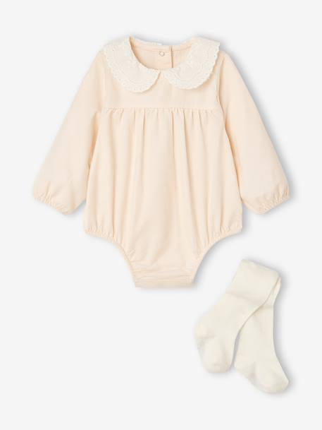 Ensemble barboteuse et collants naissance écru - vertbaudet enfant 
