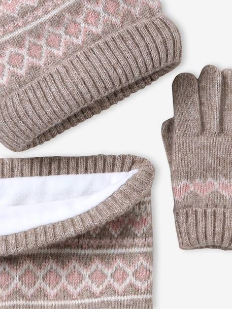 Ensemble fille tricot bonnet, snood et gants moka - vertbaudet enfant 