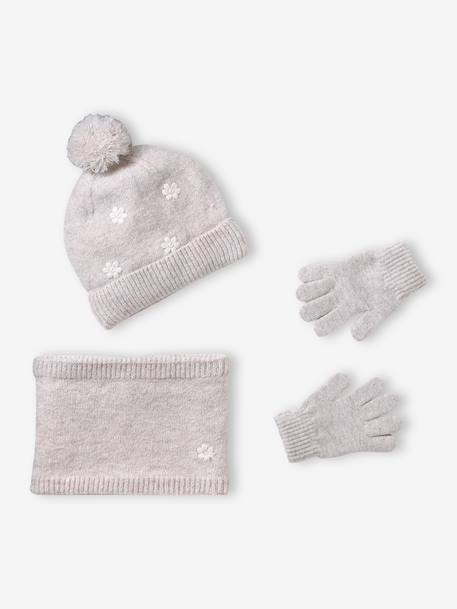 Ensemble fille tricot bonnet, snood et gants sable - vertbaudet enfant 