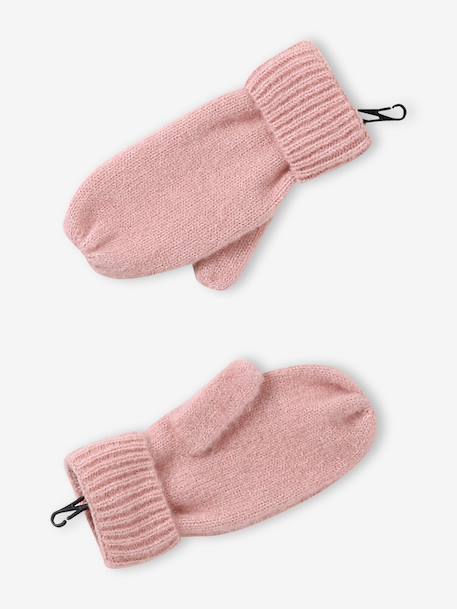 Ensemble fille en tricot bonnet, snood et gants rose poudré - vertbaudet enfant 