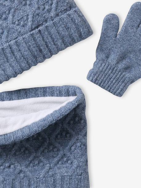Ensemble fille tricot bonnet, snood et gants bleu ciel+gris chiné - vertbaudet enfant 