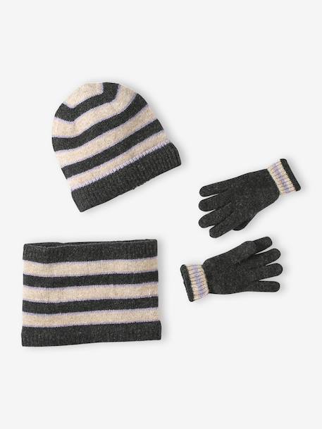 Ensemble fille bonnet, snood et gants tricot anthracite - vertbaudet enfant 