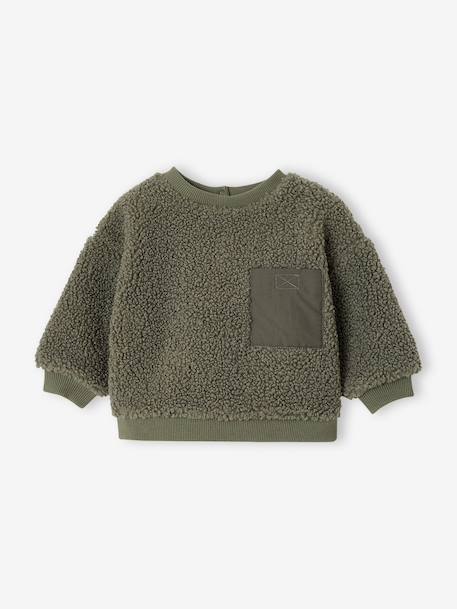 Baby sweater in sherpa groen+pecannoot - vertbaudet enfant 