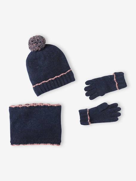 Ensemble fille tricot bonnet, snood et gants marine - vertbaudet enfant 