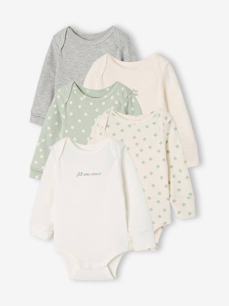 Lot de 5 bodies naissance manches longues vert sauge - vertbaudet enfant 