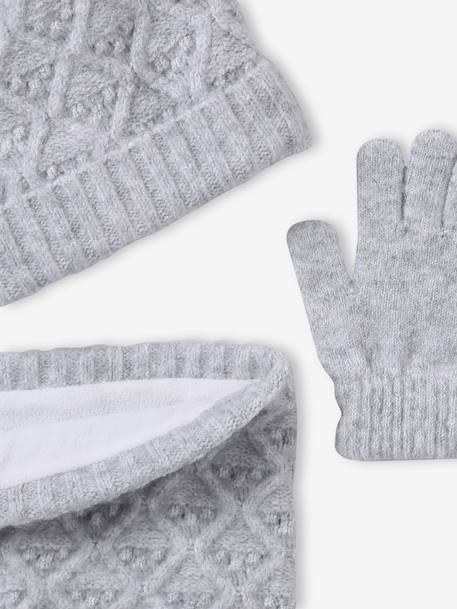 Ensemble fille tricot bonnet, snood et gants bleu ciel+gris chiné - vertbaudet enfant 