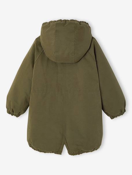 Meisjesparka met capuchon gevoerd met imitatiebont donkergroen+pruim+rozenhout+zwart - vertbaudet enfant 