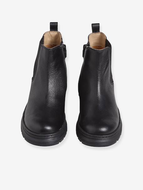 Boots enfant fille cuir élastiquées et zippées camel+noir - vertbaudet enfant 