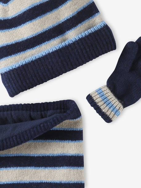 Ensemble garçon bonnet, snood et mitaines blanc chiné - vertbaudet enfant 