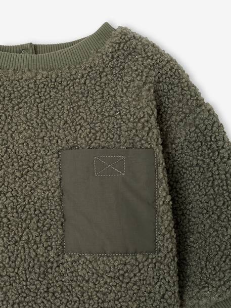 Baby sweater in sherpa groen+pecannoot - vertbaudet enfant 