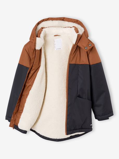 Parka technique à capuche garçon doublée fausse fourrure chaudron+noisette - vertbaudet enfant 